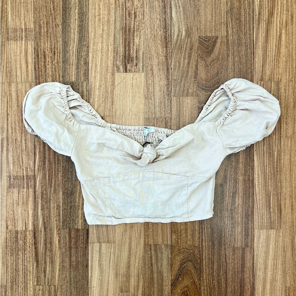 NWT Love Tree sexy nude beige linen crop top Large
